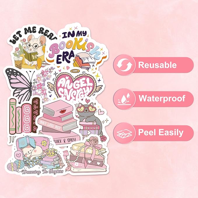 80 Pcs Holographic Bookish Stickers for Scrapbooking, Waterproof Vinyl Romance Book Stickers for Kindle Ebook Scrapbook Laptops waterbattle, Reading Glitter Decals for Teens Adults