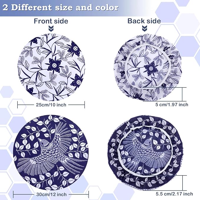 2 Large Reusable Beeswax Bowl Covers for Bread Proofing, 10/12 Inch Elastic Beeswax Wraps Cotton Cloth Sourdough Bowl Covers for Proofing Baskets, Mixer Bowls, Food Storage Containers