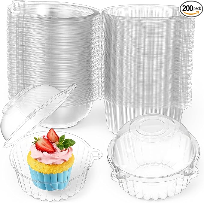200 Pack Individual Cupcake Holders Plastic Cupcake Containers Clear Disposable Cake Carriers Single Muffin Containers with Dome Lids for Dessert Cheesecake Pastries