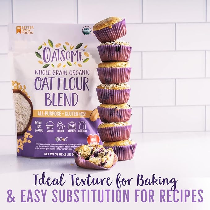 Oatsome Organic Oat Flour Blend, Whole Grain, Gluten-Free, All Purpose Flour for Baking, Vegan, 2 lb, 32 oz