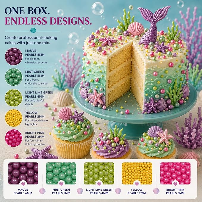 Confect Pearl Sprinkles – Tropical Summer 5 Pack Dragees Mix (Purple, Teal, Sea Green, Yellow & Bright Pink) – Fun & Festive Cake and Cupcake Decorations – Vegan, Gluten-Free, Nut-Free, Soy-Free, Dairy-Free, Palm Oil-Free, No Artificial Dyes- 5 Oz