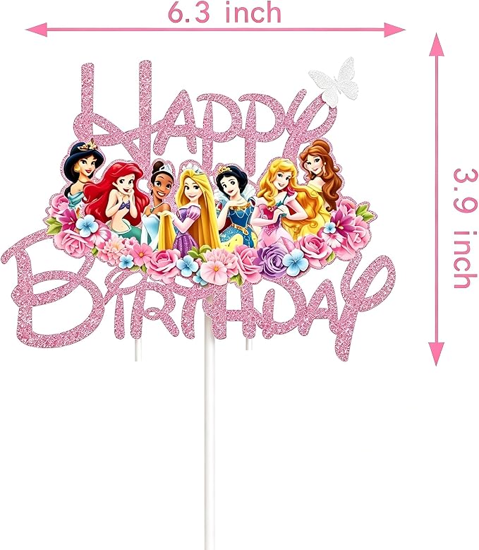 Glitter Princess Cake Topper, Cute Happy Birthday Cake Topper, Birthday Party Supplies, Princess Themed Party Decorations for Girls