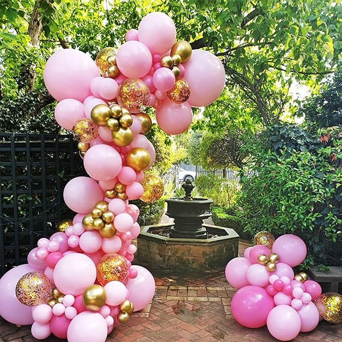 Voircoloria 130pcs Pink Balloons Different Sizes 18" 12" 10" 5" Party Latex Balloons for Birthday Baby Shower Wedding Anniversary Princess Theme Party Decorations