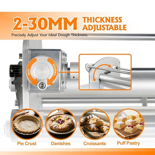 Commercial Electric Dough Sheeter Machine 22.7", Thickness Foldable Adjustable for Bakery & Home Use, Dough Laminator for Pizza, Croissant & Pastry Dough(White)