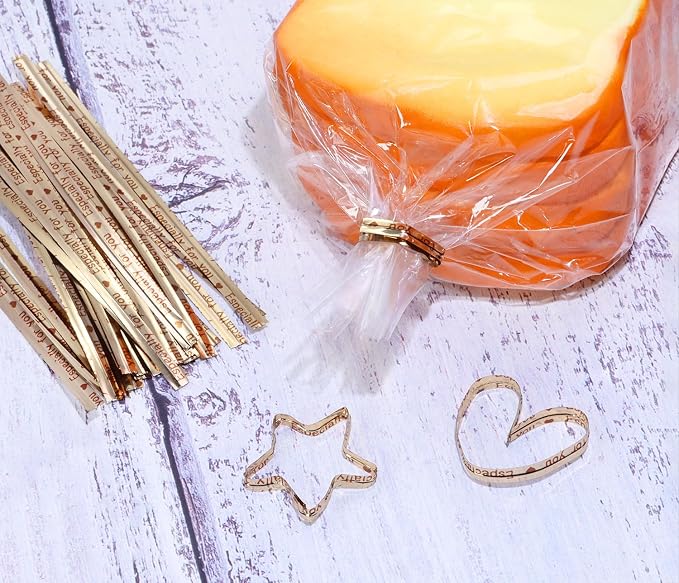 Mini Skater 4" Metallic Twist Ties Foil Bread Ties for Packaging Bakery Candy Goodies Cookies Gift Cellophane Treat Bags Christmas Wedding Party Favor Supplies,500Pcs (Rose Gold)