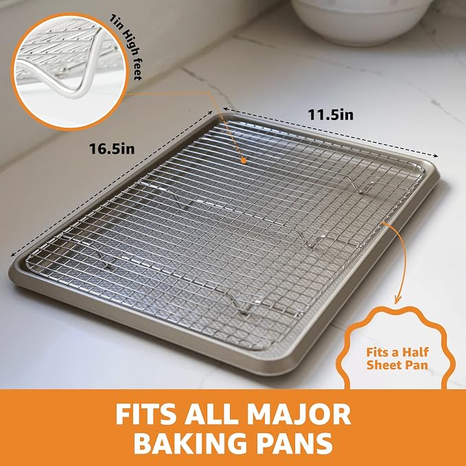 PriorityChef 18/8 Stainless Steel Cooling Rack, Heavy Duty Baking Rack For Oven Cooking, Fits Half Sheet Pan, Wire Rack For Cooking, 11.5" x 16.5" - 2 Pack