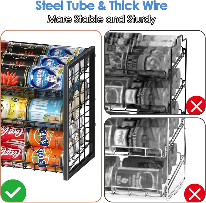 X-cosrack 2 Packs 3 Tier Sturdy Stackable Can Organizer for Pantry, Adjustable Pantry Organizer and Storage for Canned Food Can Goods, Kitchen Can Dispenser Storage Holder for Soda Drinks Snacks