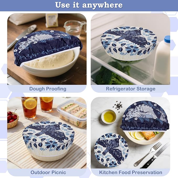 2 Large Reusable Beeswax Bowl Covers for Bread Proofing, 10/12 Inch Elastic Beeswax Wraps Cotton Cloth Sourdough Bowl Covers for Proofing Baskets, Mixer Bowls, Food Storage Containers