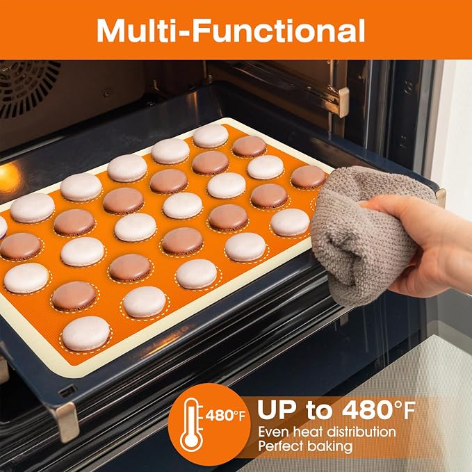 Macaron Silicone Baking Mats Kit, Best Japan Silicone, Easy Clean & Non-Stick Food Grade Reusable Macaroons Baking Mat Set of 2 Half Sheet, Macarons Baking Supplies Piping Tips Bags ties and couplers
