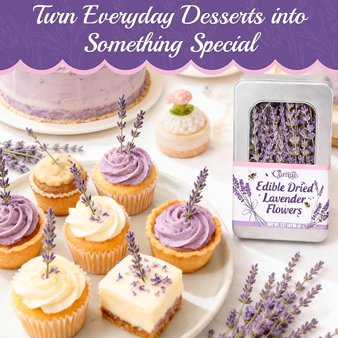 100+ Edible Lavender Sprigs for Cocktails & Dessert, 6.69'' Edible Flowers for Drinks Garnish Tea DIY Craft, Food Grade Culinary Lavender Flower Bud 1.27oz(36g)