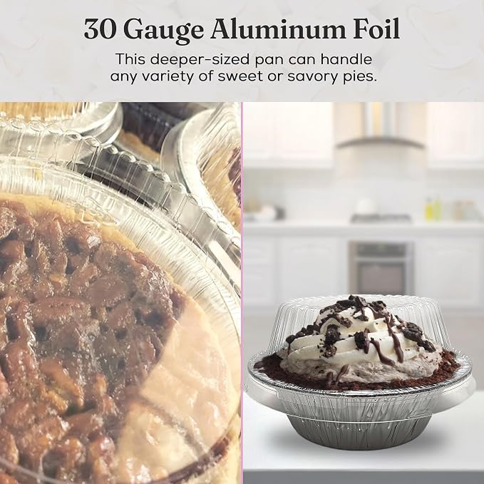 Durable Packaging Disposable Aluminum Foil Extra Deep Meat Pan with Clear Snap on Lid - 5 3/4 Round Oven Safe Pot Pie Pan, Baking Pan Perfect for Cobblers and Casseroles, 2400P (Pack of 50)