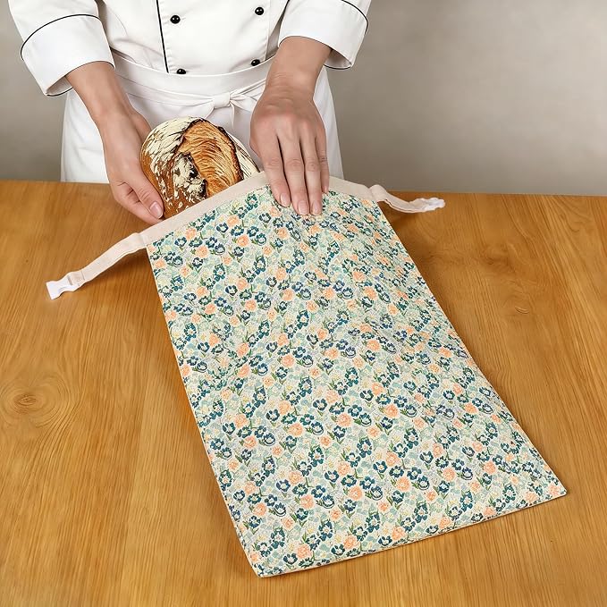 2 Pack Beeswax Bread Bags for Sourdough Homemade Bread, XL Reusable Bread Storage Bag, Organic Waxed Line and Linen Fabric Bread Bag for Home Bakers, Picnics Work or Gift-Giving