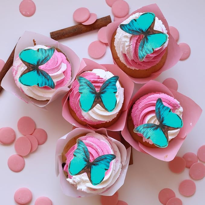 Gyufise 48Pcs Edible Butterfly Cake Decorations - Wafer Paper Butterflies & Cupcake Toppers in Green