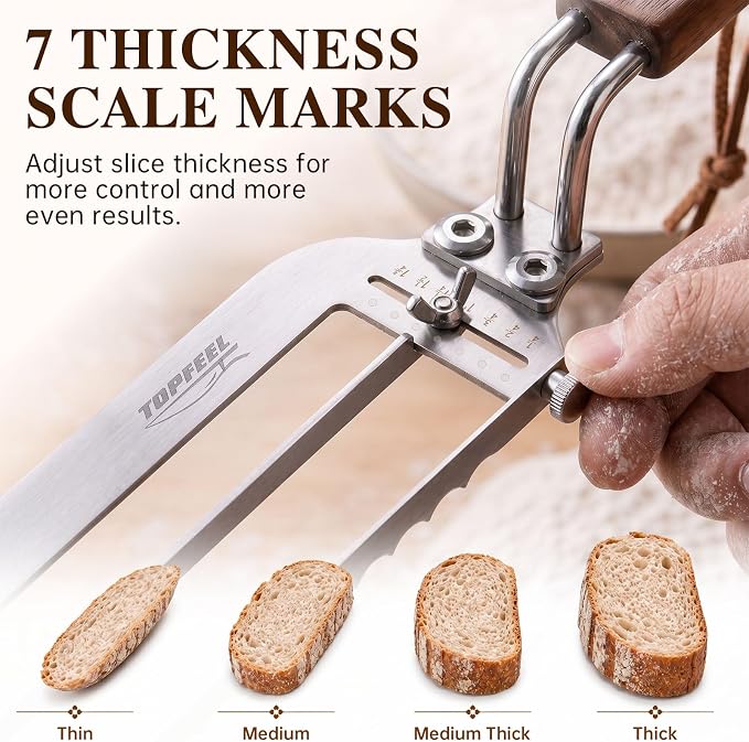 Adjustable Bread Bow Knife Sourdough Slice, 10.5 Inch Bread Cutter Set with Bread Lame, 5 Replacement Blades, Leather Pouch & Gift Box, Premium Bread Lover Gift for Bakers