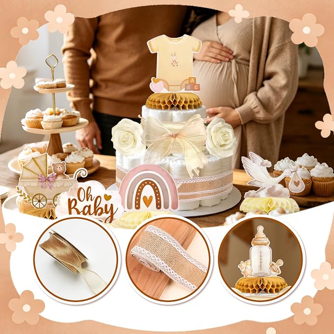 Boho Baby Shower Diaper Cake Decorating Kit Party Supplies Gender Reveal Decorations Baby Shower Gifts Cake Topper