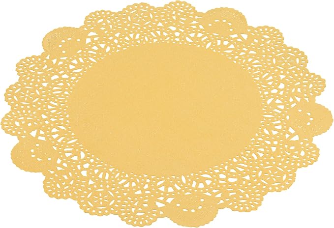 Pastry Tek 8 x 8 Inch Paper Lace Doilies, 100 Disposable Table Doilies - Elegant Lace Finish, Long Lasting, Orange Paper Doily, for Pastries, Cupcakes, Desserts - Restaurantware