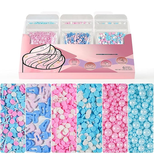 HUEBEATY Pink and Blue Cake Sprinkles with Baby Feet for Baby Shower, 180g | HUEBEATY Pink and Blue Cake Sprinkles with Baby Feet for Baby Shower, 180g