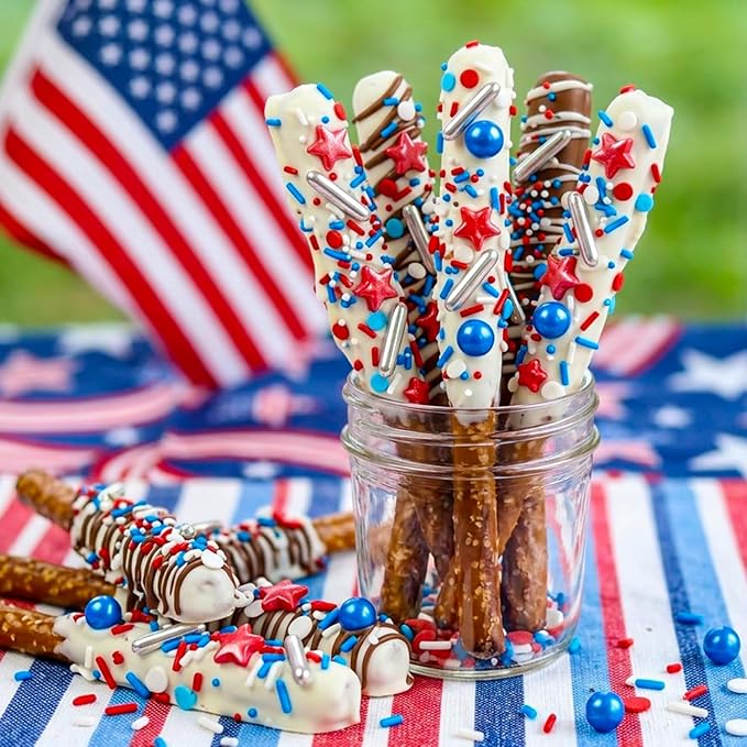 Patriotic Sprinkles, 4th of July, 130g/4.59oz, Edible Red White Blue Jimmies Sprinkles for Cake Decorating, Cake Decorations, Cupcake Toppers, Independece Day Festival Supplies