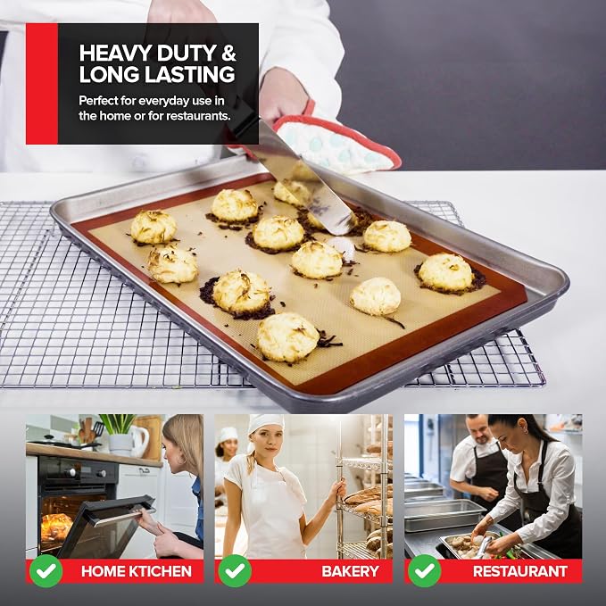 Aluminum 9x13 Baking Sheet Pan (2 Pack), Commercial Quarter Size Rimmed Baking Pans for Oven, Freezer, & Bun Racks, Heavy Duty Baking Sheet Cake Pan, Large Cookie Sheets for Baking & Cooking