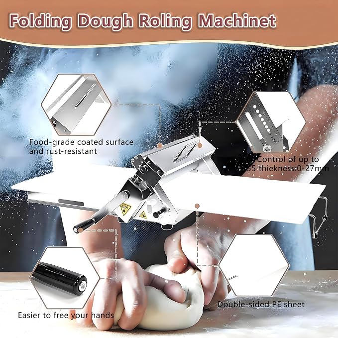 Commercial Dough Sheeter Machine, Reversible Puff Pastry Sheeter and Fondant Roller, Manual Dough Roller, Adjustable Thickness 0-25mm, Folding Dough Sheeter for Bakeries, Pastries,90 * 40cm