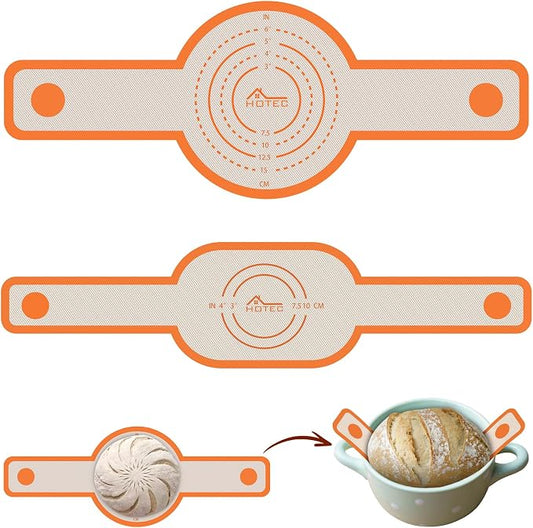 HOTEC 2 Pcs Silicone Bread Sling for Dutch Oven, 0.7MM Thickened Heat Resistant to 500°F Non-Stick Baking Mat with Long Handle Easy to Transfer Sourdough Bread, Dutch Oven Liners Baking Supplies