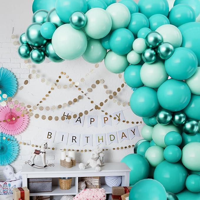 Teal Balloon Arch Garland Kit-Macaron Teal Balloon Latex Metallic Green Balloon 122Pcs for Baby Shower,Gender Reveal,Kids Birthday,Wedding,Graduation,New Years Decoration.