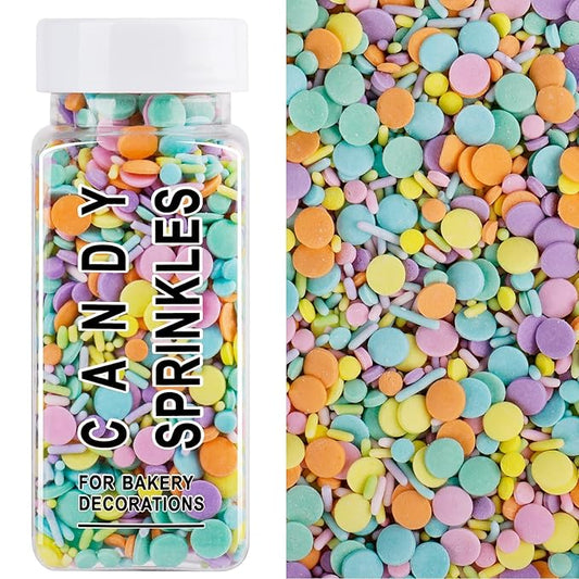 Pastel Sprinkles for Cake Decorating, 4.6oz Colorful Nonpareils Jimmies and Confetti Sugar Sprinkles for Baking Cake Cupcake Donuts Ice Cream Topping