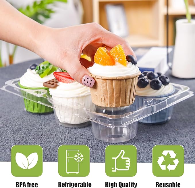 NPLUX 6 Count Cupcake Containers 30 Pack Cupcake Holders Clear Plastic Stackable Cupcake Boxes with Detachable Tall Dome Lids for 180 Cupcakes, BPA Free, Standard Size