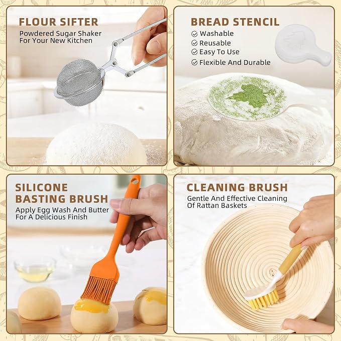 VIMERPA Sourdough Starter Kit, Bread Making Kit with Sourdough Starter Jar for Beginners, Banneton Bread Proofing Basket for Home and Kitchen, Sourdough Bread Baking Supplies, Bread Making Tools Kit