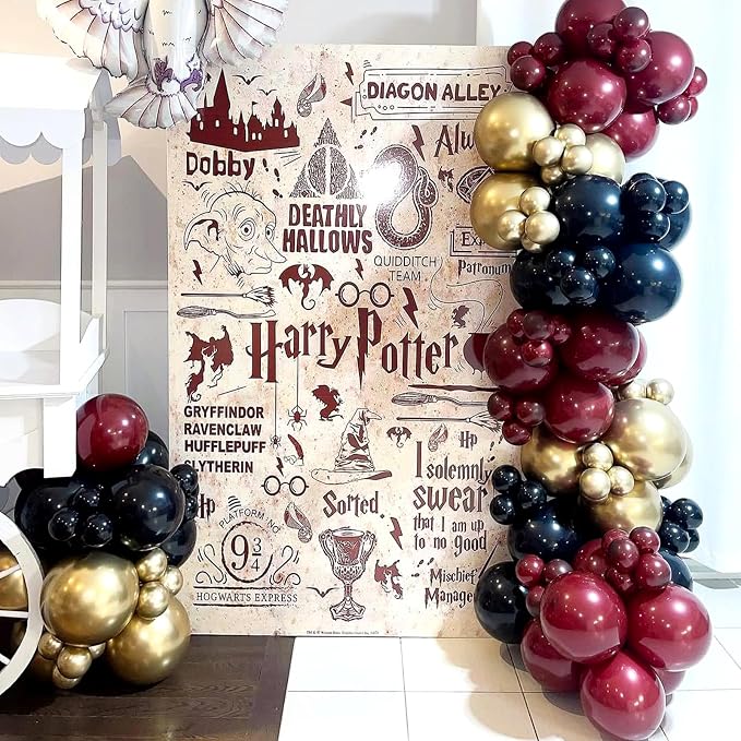 Burgundy Balloon Arch Garland Kit 154pcs Burgundy Maroon Black Gold and Confetti Balloons In Different Sizes for Wedding Valentines Day Baby Shower Birthday Party Decorations
