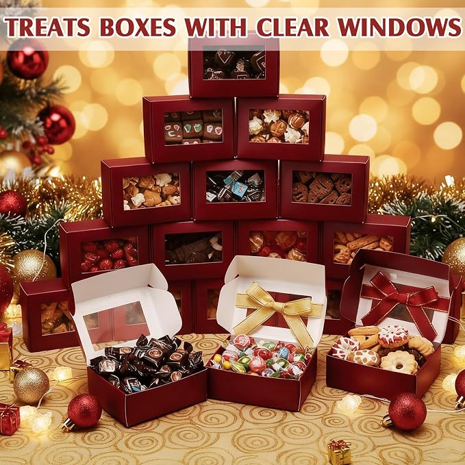 Zonon 60 Pcs Soap Boxes for Homemade Packaging, Mini Kraft Boxes with Window for Bakery Candy Soap Making Gift Packaging, 3.7x2.6x1.4 Inch (Burgundy)