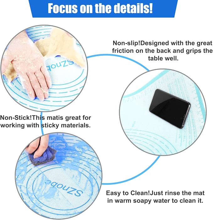 Silicone Pastry Mat 36x24 Inch Extra Large Baking Mats with Measurements, Great for Dough Rolling, Pastry, Pie Crust, Fondant, Cookies, Bread, Pasta, Pizza, Counter Mat