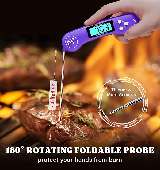 DOQAUS Digital Meat Thermometer, Instant Read Food Thermometer for Cooking, Kitchen Probe with Backlit & Reversible Display, Cooking Temperature Probe for Turkey, Grill, BBQ, Baking