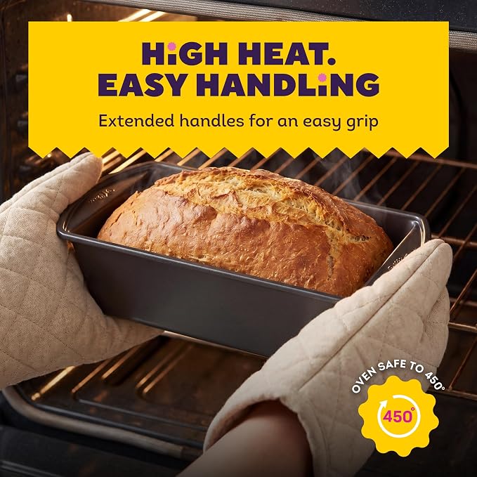 Wilton Gold Non-Stick Bakeware Large Loaf Pan - Baking Pan for Breads, Pound Cake & More - Even Heat Distribution & Extended Handles - Made Without PFAS - 9.25 x 5.25 x 2.75 Inch
