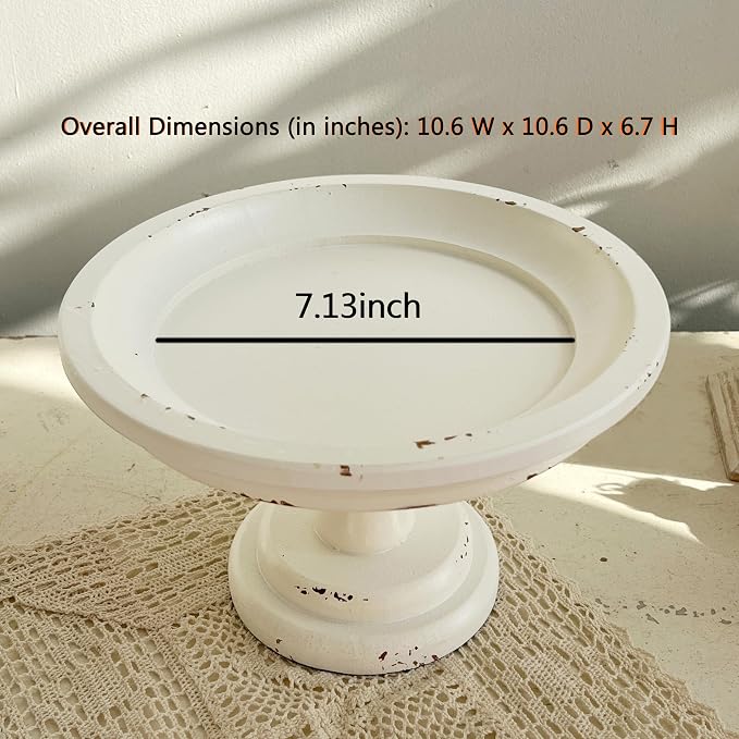 Rustic White Wood Pedestal Tray Stand for Table Decoration,Round Distressed Finished Cake Stand Dessert Table Display,Farmhouse Cake Stand Candle Holder Perfect for Weddings,Birthdays