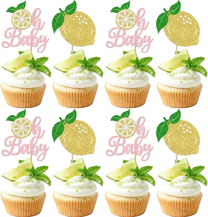 Rsstarxi 24 Pack Lemon Oh Baby Cupcake Toppers - Lemonade Baby Shower & Birthday Party Decorations