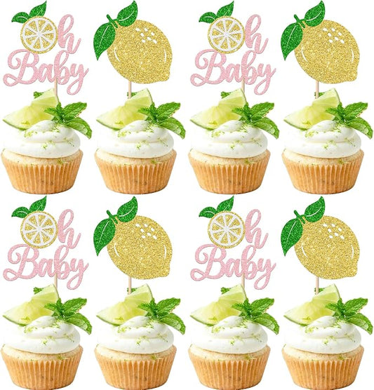 Rsstarxi 24 Pack Lemon Oh Baby Cupcake Toppers - Lemonade Baby Shower & Birthday Party Decorations