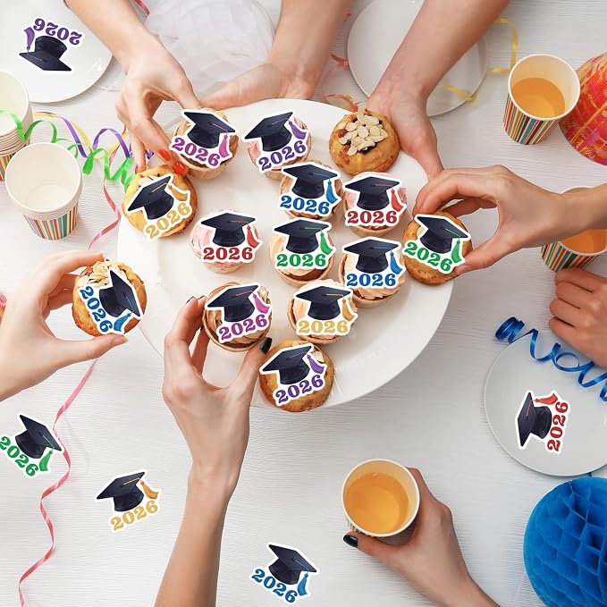 42PCS Edible Graduation Cap Cupcake Toppers Wafer Paper Class of 2026 Cake Decorations Edible Grad Cap Cupcake Picks for 2026 Graduation Theme Party Cake Decor Supplies (multi)