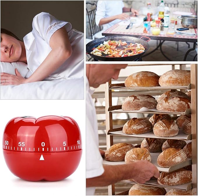 Tomato Shaped Mechanical 60 Minutes Countdown Timer Kitchen Cooking & Baking Helper Count Up Down Magnetic Timer Clock with Alarm Fast Setting(7.2x5.5cm)
