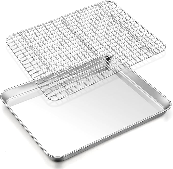 TeamFar Baking Sheet with Rack, 17.6 x 13 x 1 Inch Stainless Steel Baking Tray Pan Cookie Sheet with Cooling Rack Set for Baking/Roasting/Cooling, Non-Toxic & Heavy Duty, Dishwasher Safe
