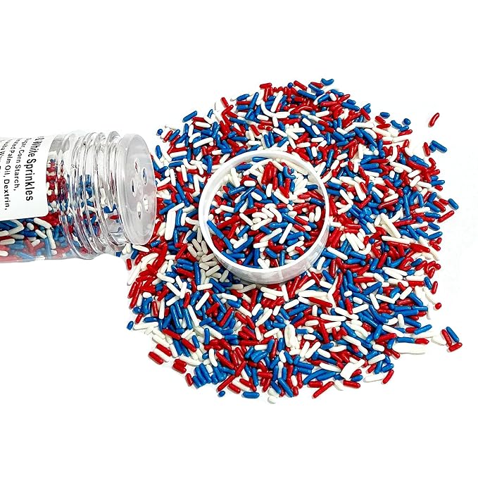 Homipooty Patriotic Sprinkles Edible Red White and Blue Jimmies Sprinkles for Cake Decorating Fourth of July Sprinkles 78g/2.75oz Cookie Cupcake Topper Ice Cream