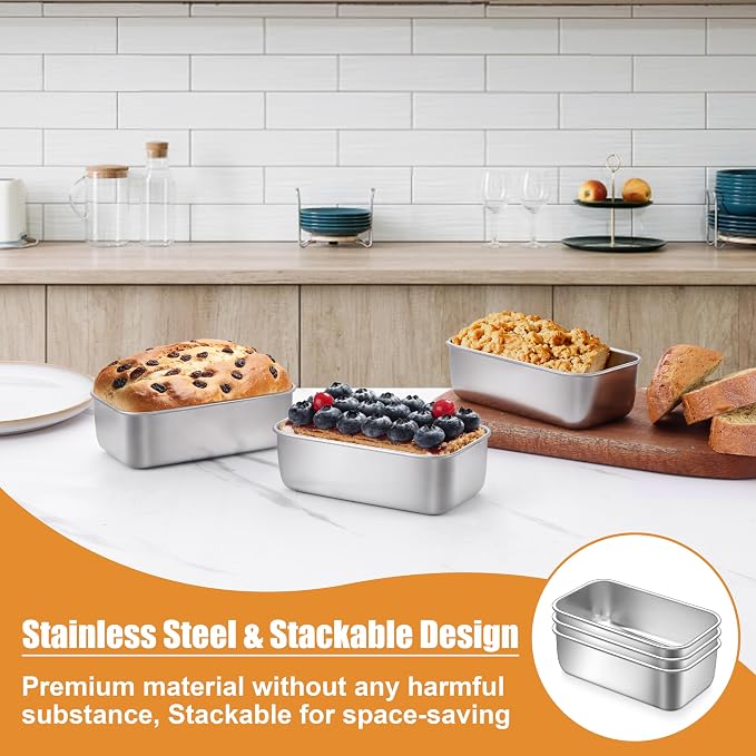 P&P CHEF Stainless Steel Mini Bread Loaf Pans, 3 PCS, Lasting & Rust-free | 6.3 x 3.5 Inch, Small Size for Air Fryer & Oven, Ideal for Bread, Meatloaf, Cake and Brownies, Food Grade, Dishwasher Safe