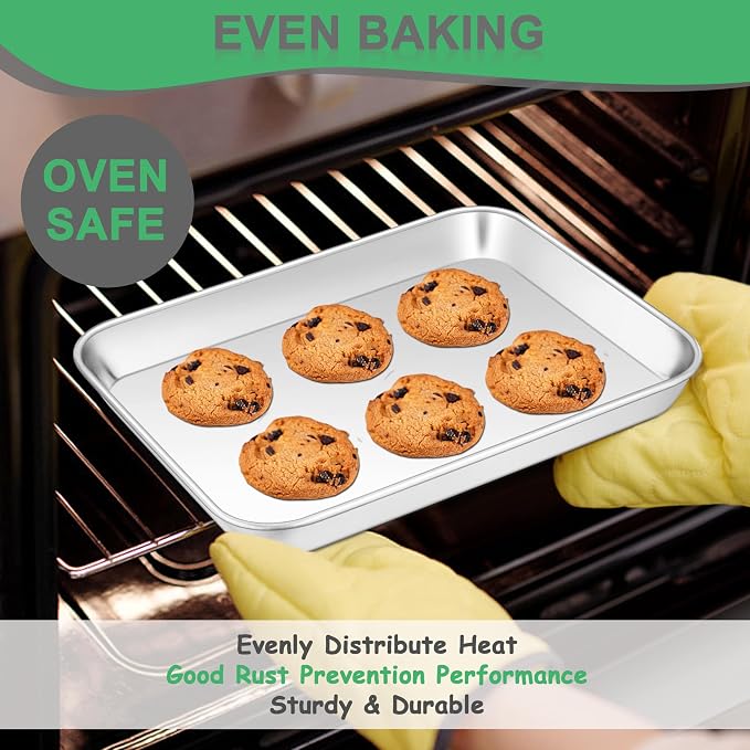 10.4 Inch Baking Sheet Pan, Joyfair Stainless Steel Cookie Sheet Toaster Oven Tray, Professional Bakeware for Cookie/Bacon/Bread, Rolled Rim & Mirror Finish, Rust Resistant & Dishwasher Safe