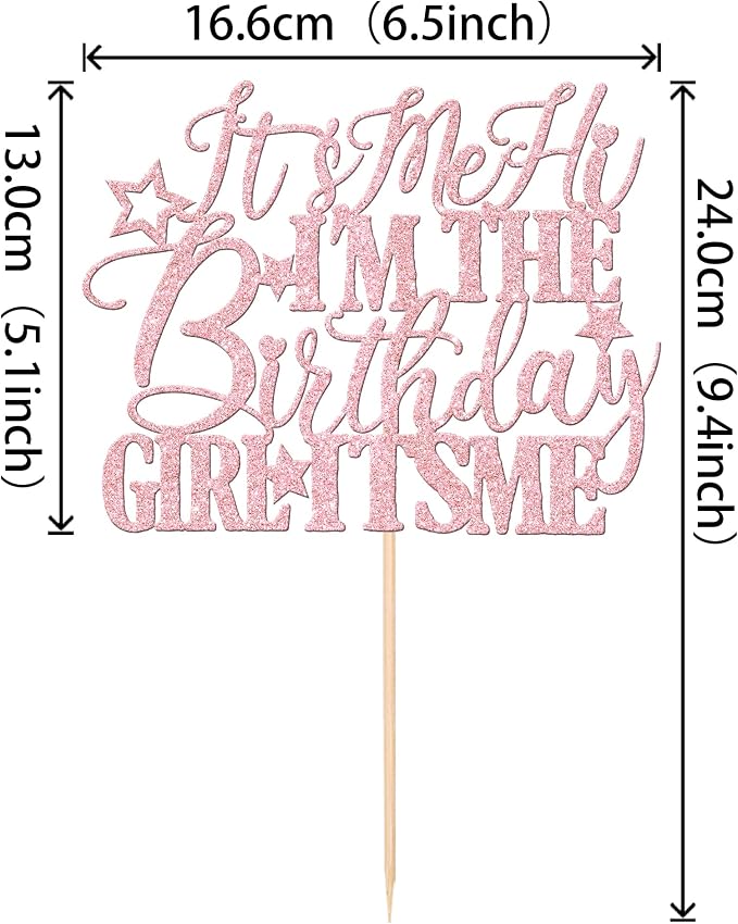 1 PCS It's Me Hi I'm the Birthday Girl It's Me Cake Topper Glitter Funny Girls Birthday Cake Pick for Hot Pop Music Singer Birthday Party Cake Decorations Supplies Light Pink