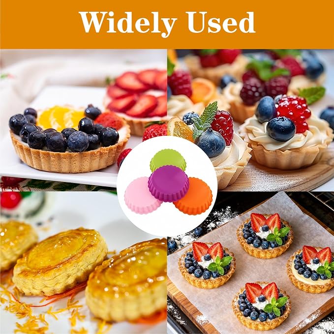 8 Pack Silicone Tart and Pie Molds, 4.2 Inches Round Baking Molds, Small Fluted Cake Pans Mini Quiche Tart Pans for Baking Pies, Tarts, Cakes, Small Dessert DIY (Random Color)