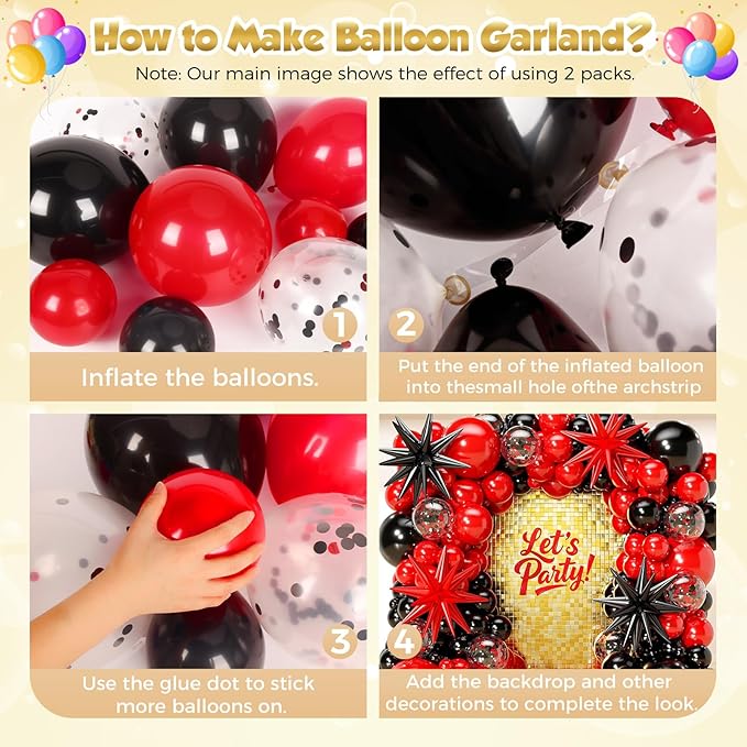 153Pcs Red and Black Balloons Garland Arch Kit with Stars -22 18 12 10 5 inch Different Size Black and Red Confetti Latex Balloons for Birthday Graduation Anniversary Prom Party Decorations
