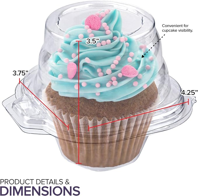 Stock Your Home Individual Plastic Cupcake Containers Disposable with Connected Airtight Dome Lid (200 Count) Clear Single Cupcake Container, BPA Free