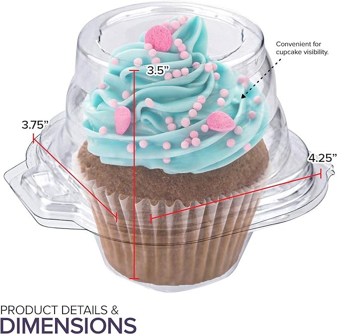 Stock Your Home Individual Cupcake Containers, 25 Pack, Cupcake Holder with Lid, Plastic Single Cupcake Container, Muffin Container, Stackable, BPA Free
