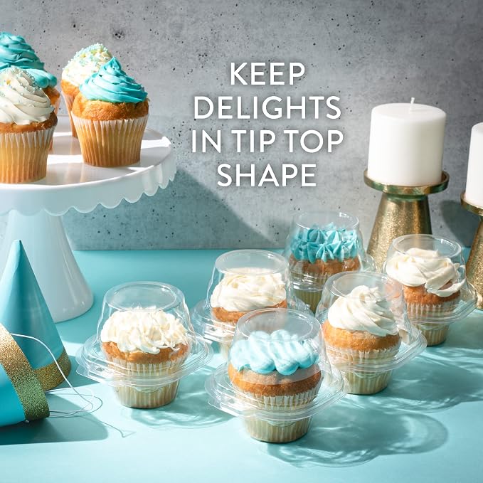 Individual Cupcake Containers (50 Pack) | Clear Plastic Disposable Cupcake Boxes/Holders | Single Cupcake Holder with Dome Lid Bulk | BPA-Free Plastic Cupcake Muffin Container Carrier Boxes to Go