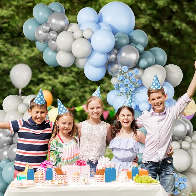 Dusty Blue Balloon Arch Kit, 108 Pcs Blue and Silver Balloon Arch Kit Metallic Silver Sand White Mist Blue Balloon Helium for Kids Boy Party Baby Shower Birthday Bridal Wedding Anniversary Decorations